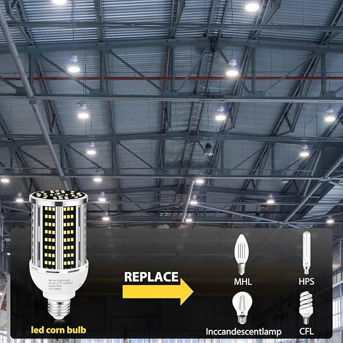 YANYCN 50W 2 Pack LED Corn Light Bulb,5000K Daylight 6500LM(500W Equivalent) Commercial GradeE26/E39 Medium Mogul Base LED Lamp,Large Area Lights for Outdoor Indoor Garage Warehouse Factory Bay Light