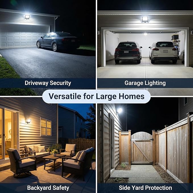 XXBSAZ 100W LED Flood Lights Outdoor, Plug-in & Hardwired Security Lights, IP66 Waterproof 6500K Daylight for Driveway, Garage & Backyard (2 Pack)