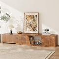 Epecoya Extendable TV Stand with Storage Cabinet Wooden, Mid Century Modern TV Stand with Adjustable Shelf and Drawers, Extra Long TV Stands for Living Room Fluted, Warm Brown Oak (64.57" W-98.43" W)