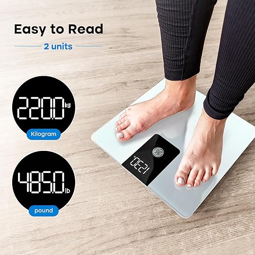 GE Bathroom Scale for Body Weight, Digital Weight Scales 500lb Heavy Duty Measuring Device for People Accurate BMI Weighing Machine with Bluetooth, White