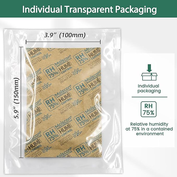 Wisesorb 75% Two-Way Humidity Control Packs - 60 Gram - 120 Pack - Moisture Control Packets Individually Wrapped for Storing 1 lb, Humidifier Packs for Storage Containers Hydration Packets