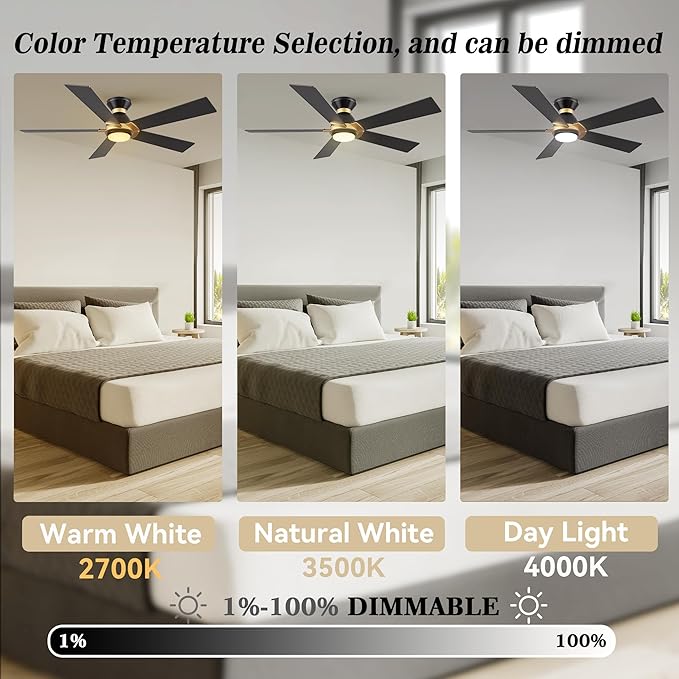 SMAAIR 52 Inch Smart Ceiling Fan with Light and Remote, Flush Mount Modern Ceiling Fan with lights,Compatible with Alexa/Google Assistant/Siri,Timer and Schedule,10 Speed DC Motor,Black/Gold