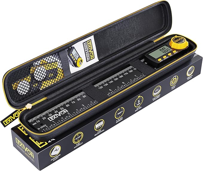 LEXIVON Aluminum Digital Angle Finder Gauge, 10-inch/250mm Multi-Purpose Protractor, Includes XL Display and Rugged Zippered Pouch (LX-DAF10)