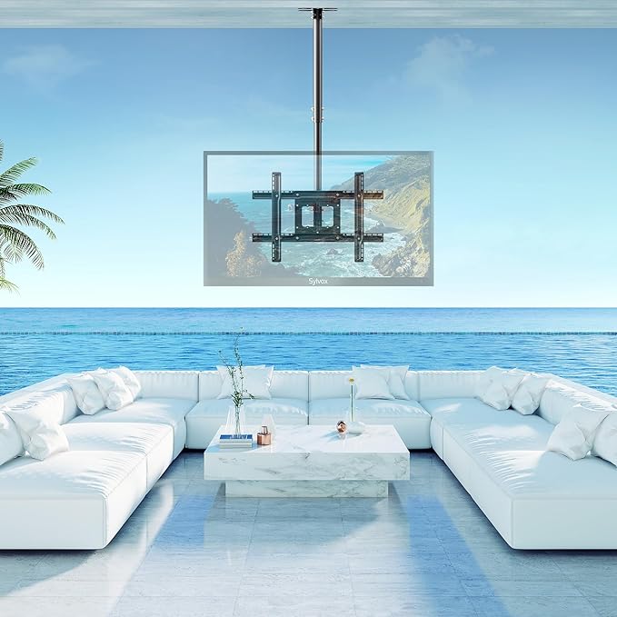 Sylvox Ceiling TV Mount, Outdoor TV Stand Supports Wall Mounting Multiple Angle and Height Adjustments, Multi-Purpose Ceiling Mount TV Bracket for 32-65 Inch Indoor and Outdoor TVs.