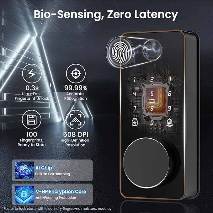 Keyless Entry Door Lock, Biquole Smart Lock with App Control, Fingerprint Door Lock, Electronic Keypad Deadbolt, Auto & One Touch Lock | Digital Smart Door Locks | Easy Installation | IP54 Waterproof