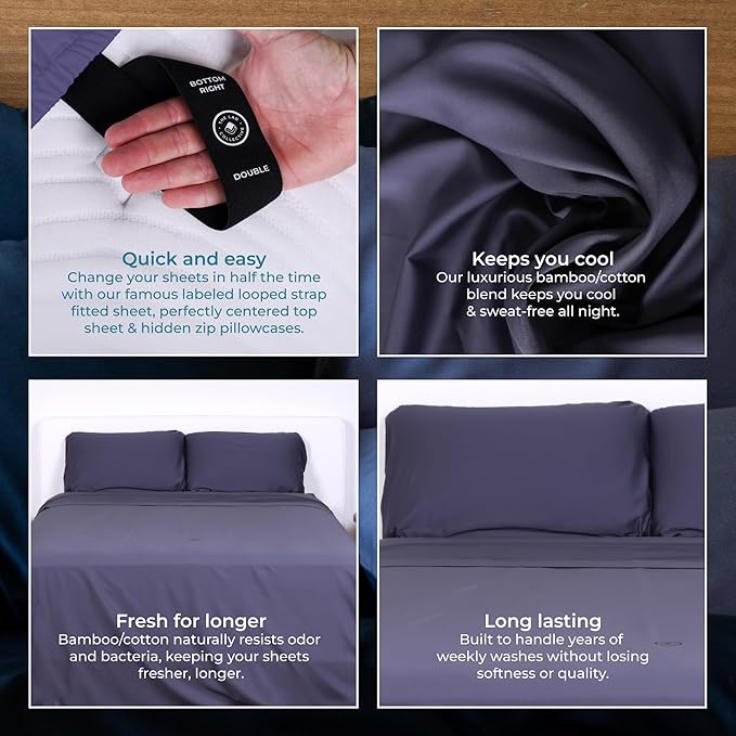 THE LAD COLLECTIVE 3.0 Full Size Bedding Set - Full Size Bedding Sets - 4-Piece Bedset w/Fitted Sheet, Top Sheet & 2 Standard Pillowcases [Duvet Not Included] - Bamboo-Cotton - Yosemite [Charcoal]