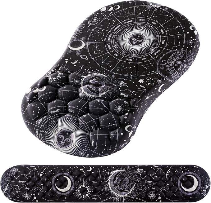 Laokiiy Mouse Pad Wrist Support, 2 in1 Keyboard Wrist Rest+ Ergonomic Mouse Pad, Non-Slip Wrist Rest for Computer Keyboard, Made Easy Typing & Relieve Wrist Pain(Sun Moon)