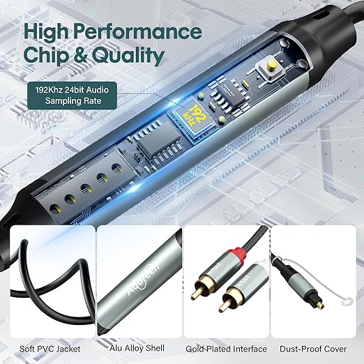 Adoreen Unidirectional SPDIF Toslink Optical Input to 2 RCA Output Adapter Cable 10 Ft, 192kHz DAC Digital to Analog Audio Converter for HDTV, DVD, Blu-Ray Players, Game Consoles-NOT RCA to Optical