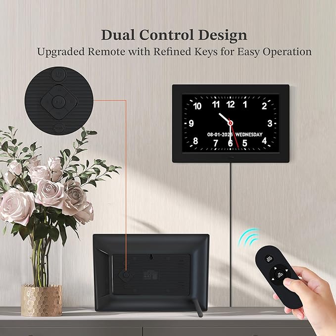 10.1'' Extra Large Digital Clock, 1280*800p HD Display, Dementia Clock For Seniors, Digital Clock With Date, Time, Day Of Week, 10 Reminders & 6 Alarms, Auto Dimming & DST, Remote Control, Black