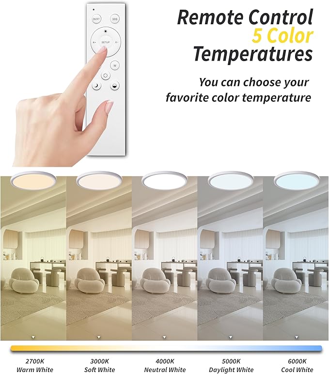 4Pack 12 Inch Remote Control Dimmable LED Flush Mount Ceiling Light Panel,24W 2520LM,2700K-6000K Adjustable Color,Ultra Thin Round White Ceiling Light Fixture for Hallway Kitchen Bedroom Home Office