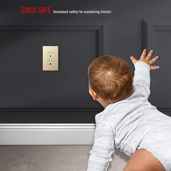 ENERLITES Elite Series Duplex Outlet Receptacle Cover, Screwless Wall Plate, Standard Size, 1-Gang 4.68" x 2.93", Unbreakable Polycarbonate Thermoplastic, UL Listed, SI8821-GD-5PCS, Gold, 5 pack