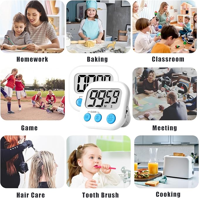 ZILLEEN Classroom Timer for Kids Teachers 6 Pack Digital Timers, White