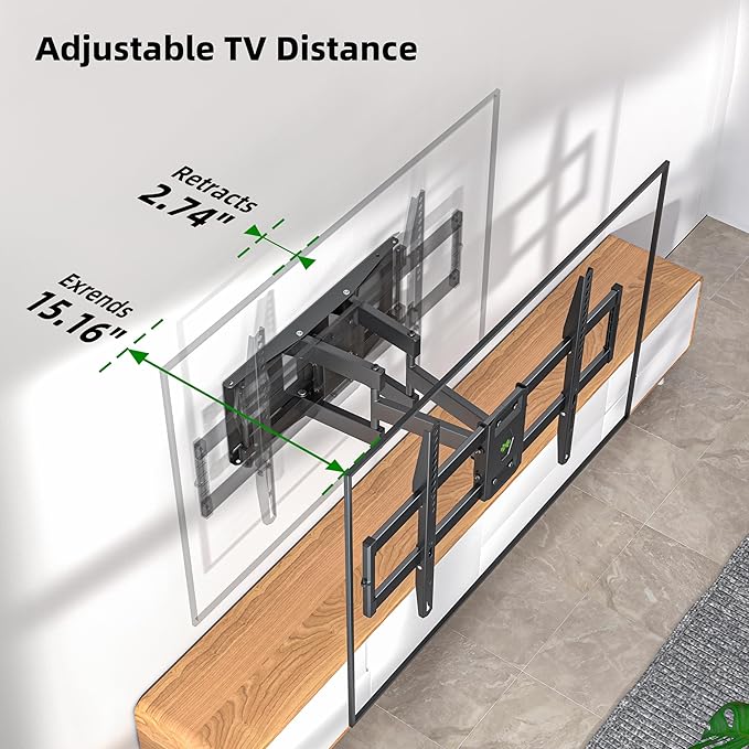 Full Motion TV Wall Mount for Most 37"-84" Flat Screen TV, Swivel or Tilt TV Wall Bracket with Dual Articulating Arms, for 12"-16" Wood Studs, Max VESA 600x400mm, Load 120 lbs by USX MOUNT