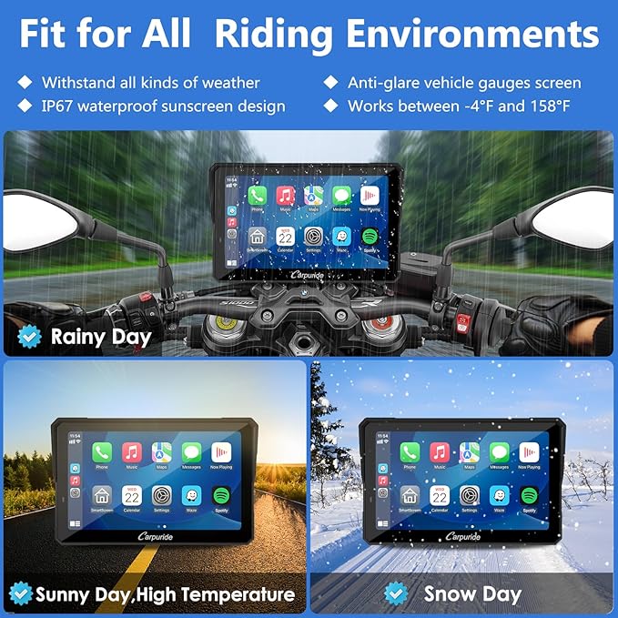 CARPURIDE W702BS PRO for BMW Motorcycle CarPlay & Android Auto Dual Bluetooth, 7" Waterproof GPS Navigation Screen, Data Reading, Native Wonder, TPMS, Light Sensor, Music Sharing, Intercom,16-Pin