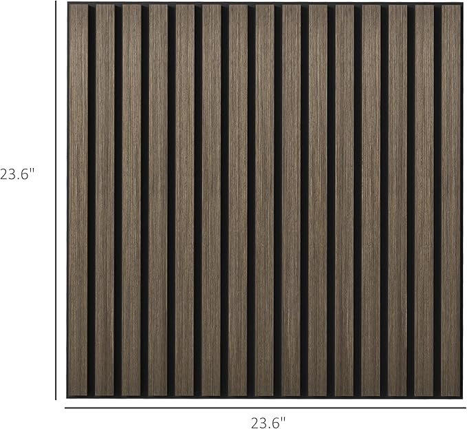 HOMCOM 4 Pack 3D Faux Wood Wall Panels, 24" x 24" Sound Absorbing Acoustic Panels, Wood Slat Wall Panels for Interior Wall Decor, Ceiling, Walnut