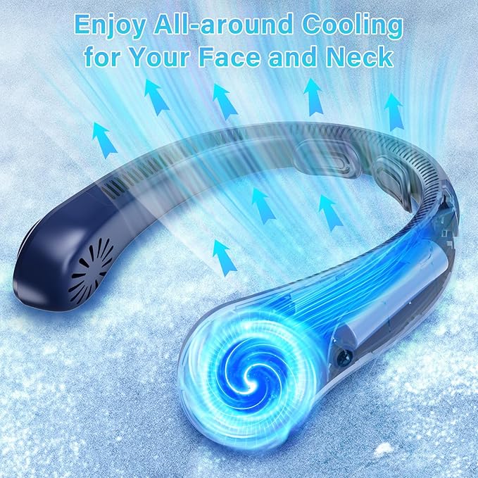 Portable Neck Fan - Rechargeable Personal Fan with Neck Brace, 5 Speeds, All-Around Cooling, Hands-Free Bladeless Lightweight Quiet Neck Fans That Blow Cold Air Gift for Women/Men, Hot Flashes, Travel