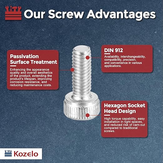 Kozelo 50pcs Socket Head Cap Screws - [M2.5-0.45 x 8mm] 304 Stainless Steel Allen Socket Drive for Electrical Motor 3D Printing Fan Engine Replacement Use, Silver