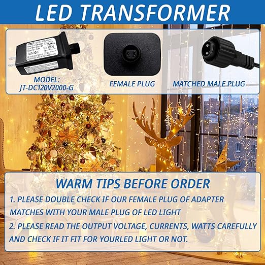 12V 2A Class 2 Power Supply Replacement LED Transformer IP44 LED Light Controller Low Voltage Transformer for Christmas String Light Inflatable Device (12V24W 1PC)