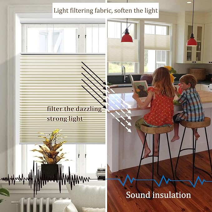 LEXEN Smart Top Down Bottom Up Honeycomb Shades - WiFi Enabled Motorized Cellular Blinds Compatible with Alexa/Google Home Double Cellular Fabric Light Filtering Insulated Custom Sizes-Brown