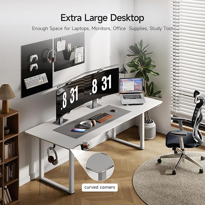 ONBRILL Standing Desk, 71x32 Inches Rectangle Stand Up Desk with 4 Legs, Dual Motor and Memory Controller, Adjustable Height from 28-46 Inches for Home and Computer Workstation, White