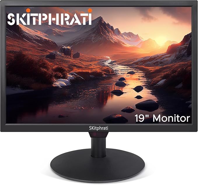 SKitphrati 19 Inch HD (1440 x 900) PC Monitor, Computer Monitor with HDMI VGA AV BNC USB Ports, 60Hz, 5Ms, VESA, Build-in Speakers, LED Display for Laptops and Desktops Office Home