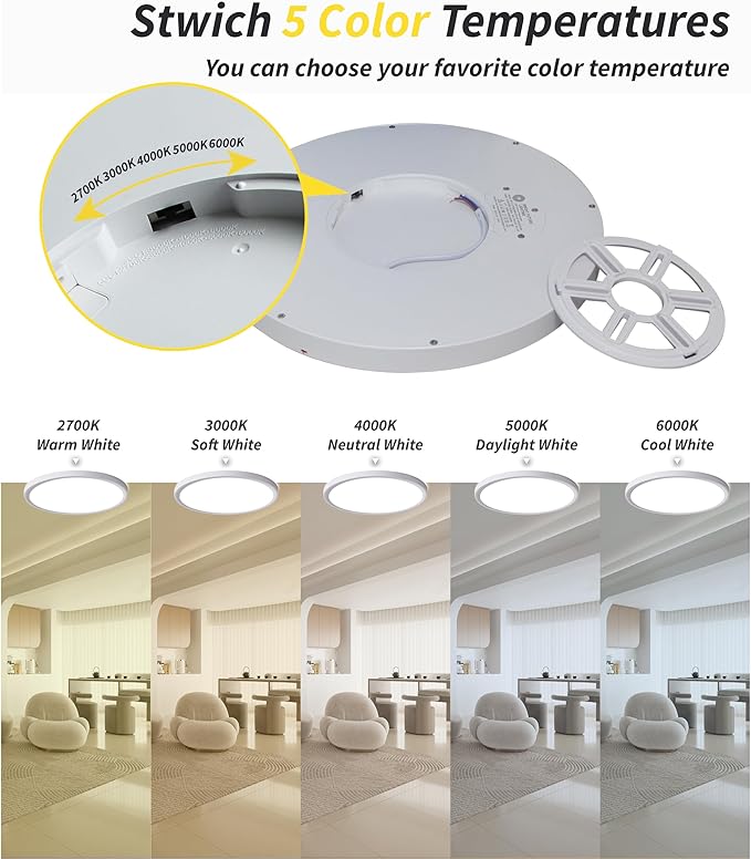 4Pack 12 Inch Dimmable LED Flush Mount Ceiling Light Panel,24W 2520LM,2700K-6000K Adjustable Color,Ultra Thin Round White Ceiling Light Fixture for Hallway Kitchen Bedroom Home Office