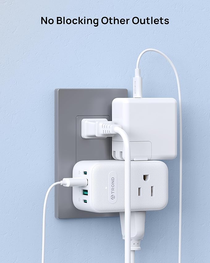TROND 2 Prong to 3 Prong Outlet Adapter with 360 Rotating Plug, 3 AC Power Splitter with 2 USB C PD20W, Travel Plug Adapter for US to Japan, Wall Outlet Extender for Old House Travel Essentials