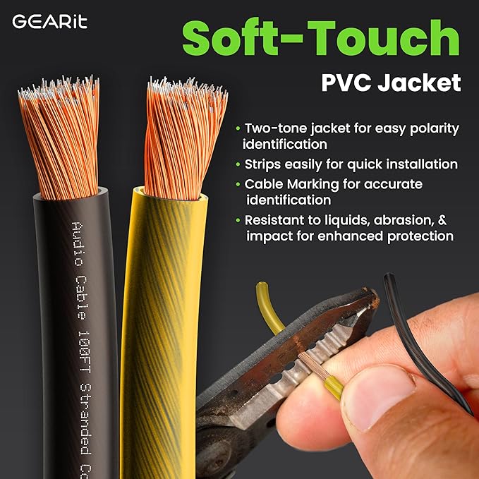 GEARit Pro Series 16AWG Speaker Wire, 16 Gauge Speaker Wire Cable (100 Feet / 30 Meters) Great Use for Home Theater Speakers and Car Speakers, Transparent Black/Yellow