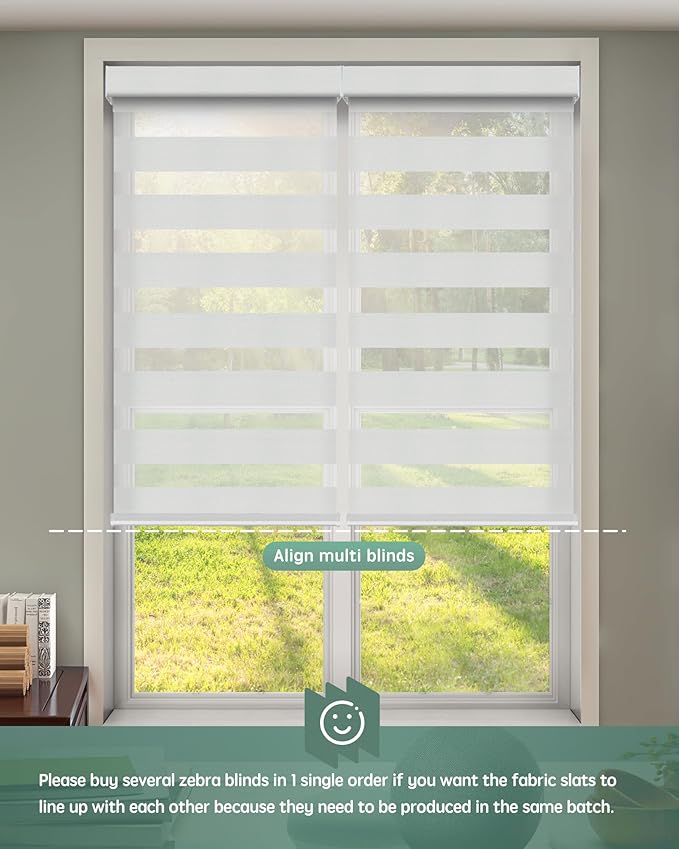 Yoolax Motorized Zebra Blinds Works with Alexa, Motorized Blinds with Remote Custom Size, Privacy Electric Zebra Shades for Windows (90% Shading Greyish White)