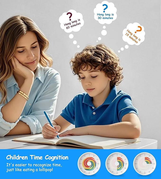 Rosenpatio Visual Classroom Timer for Kids - Desk 60 Minutes Countdown Timers for Teachers and Students, Non-Ticking Homeschool Study Supply Time Cognition Tool for Toddler, Easy Rotating and Reading