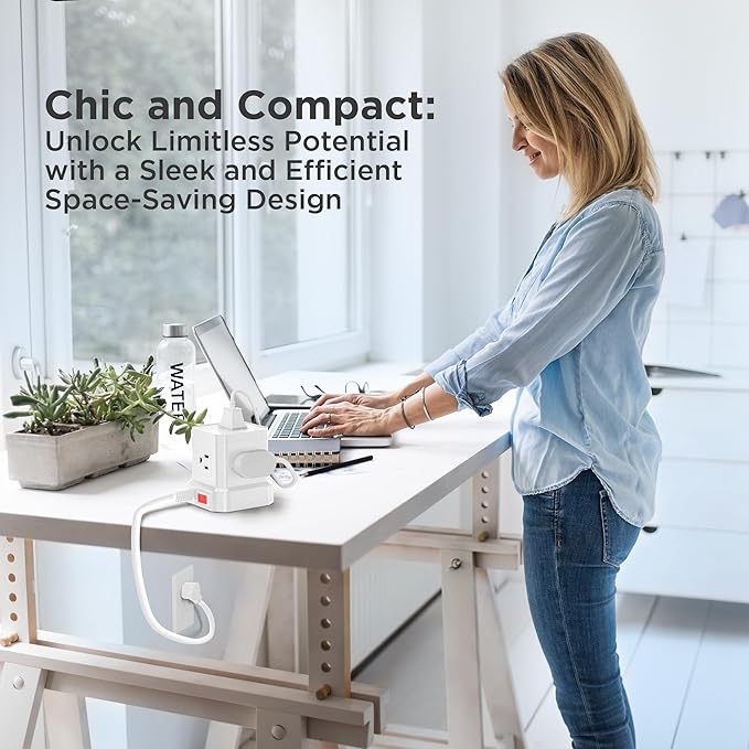 Uncaged Ergonomics Cube Power Strips w/Surge Protection, 10ft Extension Cord with Multiple Outlets, 5 AC Plugs, 3 USB (1C Port) Fast Charging Power Strip with USB Port, On/Off Switch Charging Station