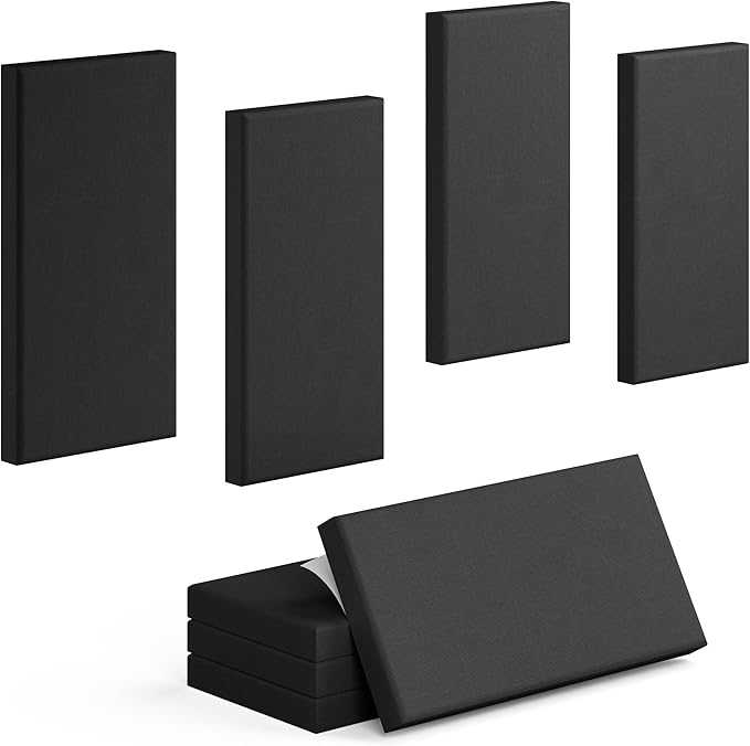 4 Pack High-Density Core with Fabric Cover Acoustic Panels – 24×12×2 In Self-Adhesive Soundproofing and Sound-Absorbing Wall Panels for Echo Reduction in Studio, Theater, or Recording (Midnight Black)