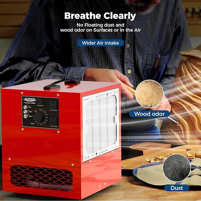 ALORAIR Portable Air Filtration System Built-In Ionizer, 180° Air Intake (850/1050CFM) Tabletop Dust Collector for Woodworking with Vortex Fan, Air Filter for Garage, Works Shop, Home, Purecare 1050IG