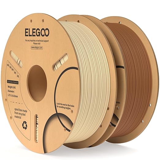 ELEGOO PLA Filament 1.75mm Brown & Beige 2KG, 3D Printer Filament Dimensional Accuracy +/- 0.02mm, 2 Pack 1kg Cardboard Spool(2.2lbs) 3D Printing Filament Fits for Most FDM 3D Printers