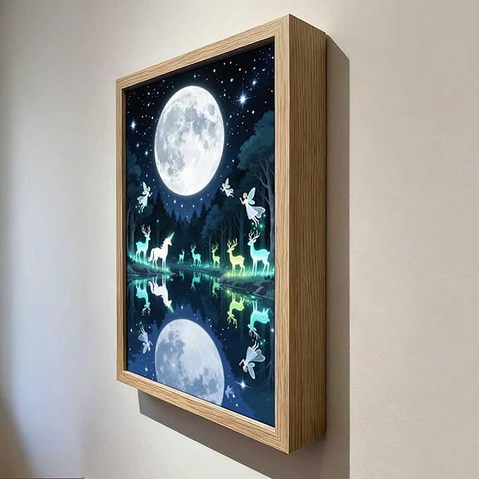 URVIP LED Glowing Photo Frame, 3D Starry-Sky Moon Animal Wall Art, 9x12 Inches Dimmable Light Up Light Painting for Bedroom, Unique Aesthetic Decor, Great Birthday Gift for Women Men