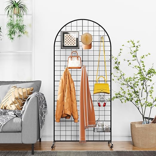 VGMiu Grid Wall Panel 1PCS Display Stand 2.6' x 5.8' FT Black Grid Wall Panels Movable Retail Display Racks Floorstanding Gridwall Heavy Duty with Wheel for Art Craft Photo Displays Fair Trade Show
