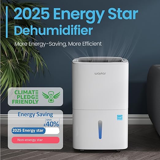 Waykar 120 Pints 2025 Energy Star Home Dehumidifier for Spaces up to 6,000 Sq. Ft at Home, in Basements and Large Rooms with Drain Hose, Handle, Auto Defrost and Self-Drying
