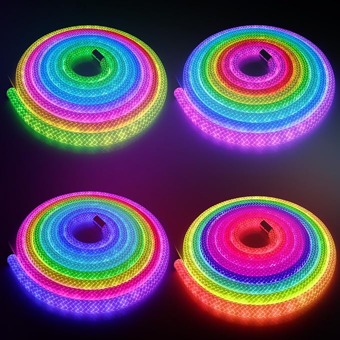 maylit 360 Degree Luminous Reticulate Weave Rope Lights, 25ft Addressable ICRGB LED Strip Lights, Music Sync, DIY Design, USB Powered Flexible LED Lights for Gaming Room Living Bedroom Wall Decor