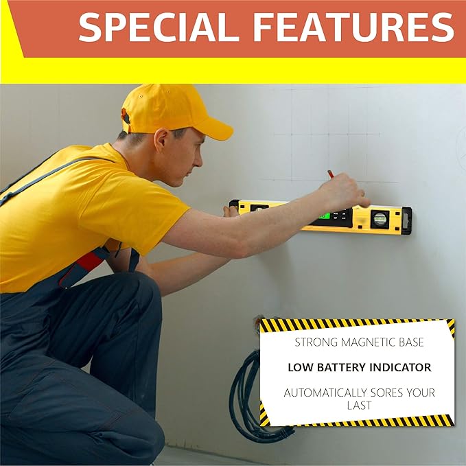 Shefio Digital Level - 18 Inch Magnetic, IP54 Dustproof and Waterproof - Protractor - Includes Batteries and Carrying Case