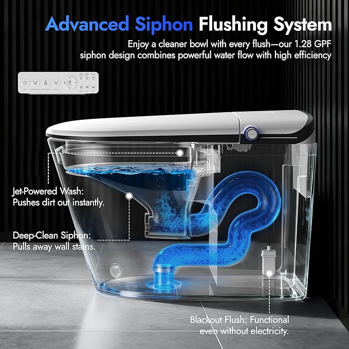 WANSID Elongated Smart Toilet With Bidet Built-in, Auto Open/Close Lid, Soft-Closed Heated Seat, Tankless Auto/Knob/Sensor/Remote Flush, Warm Wash & Dryer, Massage Clean, Gentle Night Light