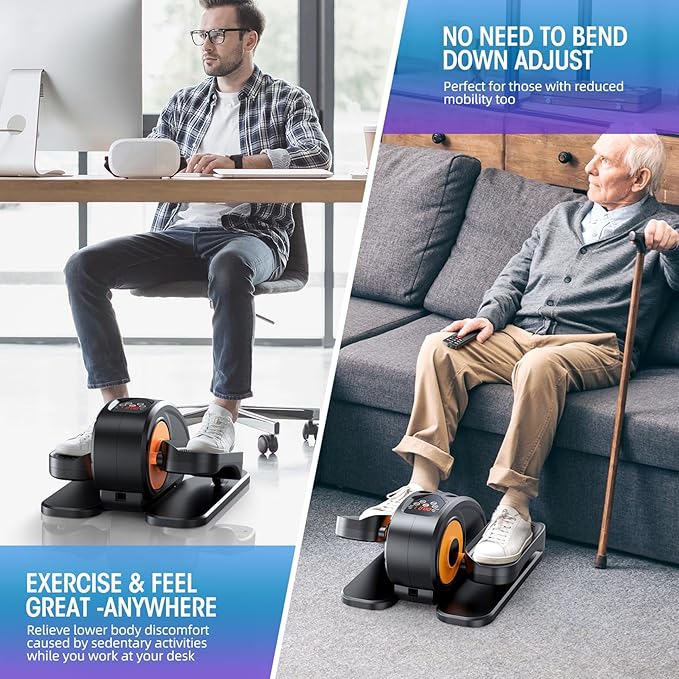 GUGTTR Under Desk Elliptical Machine, Electric Elliptical Leg Exerciser for Seniors Fully Assembled, Quiet & Portable Electric Seated Pedal Exerciser with Remote Control & 12 Adjustable Speeds