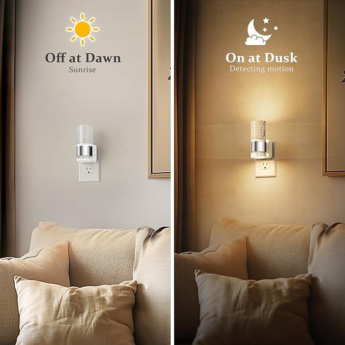 JandCase Night Light, Night Lights Plug into Wall,2 Pack 3000K Warm White LED Nightlight with Adjustable Brightness, Automatic Night Light Plug in with Light Sensor for Bathroom Hallway Christmas Gift