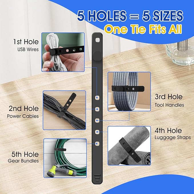 AROIC Reusable Silicone Cable Ties, 45Pcs Adjustable Travel Cord Organizer, Washable Cable Management with Adjustable Locking Buckle, Multicolor Elastic Cord Holder Organization Home Office Essentials