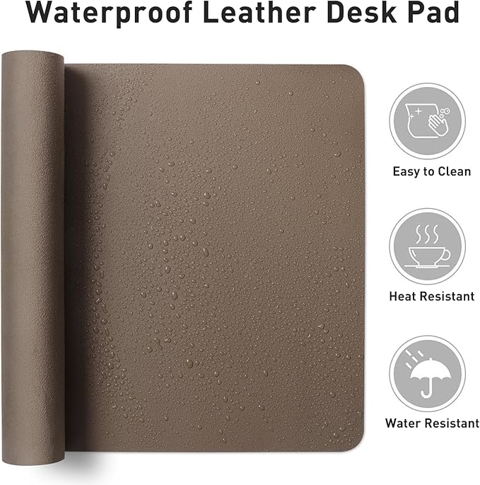 Aothia Leather Desk Pad Protector, Office Mat, Large Mouse Pad, Non-Slip PU Leather Blotter, Laptop Desk Pad, Waterproof Writing Pad for Office and Home (Coffee, 31.5" x 15.7")