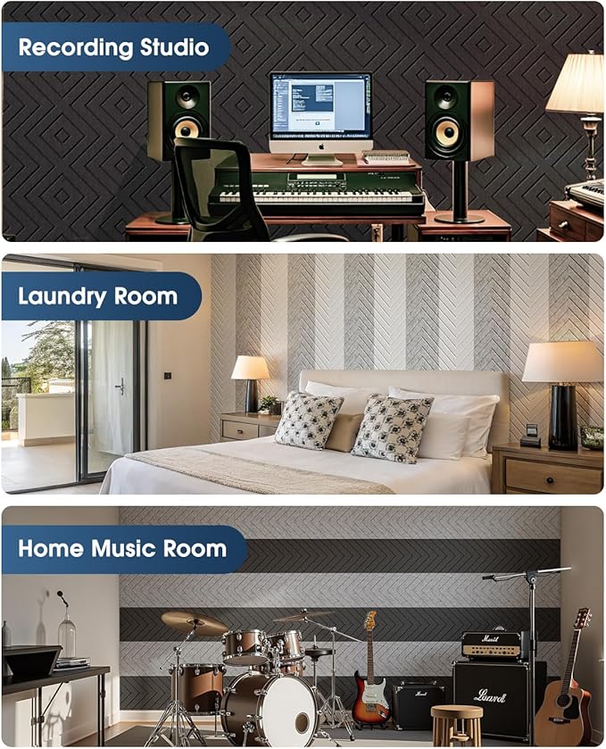 Woovio Sound Proof Foam Panels for Walls, 18 Pack Self-Adhesive Acoustic Panels, 12" X 12" X 0.4" Soundproof Wall Panels for Door, Ceiling, Home Office White