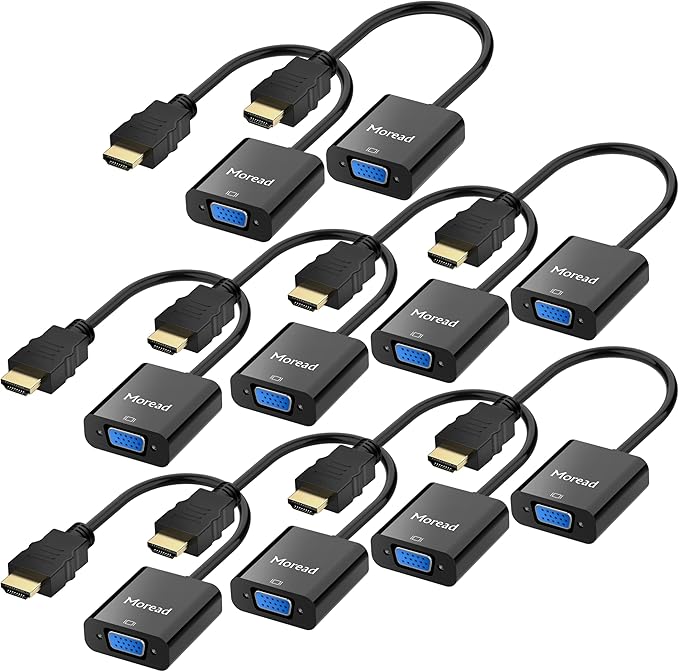 Moread HDMI to VGA, 10 Pack, Uni-Directional Gold-Plated HDMI to VGA Adapter (Male to Female) for Computer, Desktop, Laptop, PC, Monitor, Projector, HDTV, Chromebook, Raspberry Pi, Xbox and More