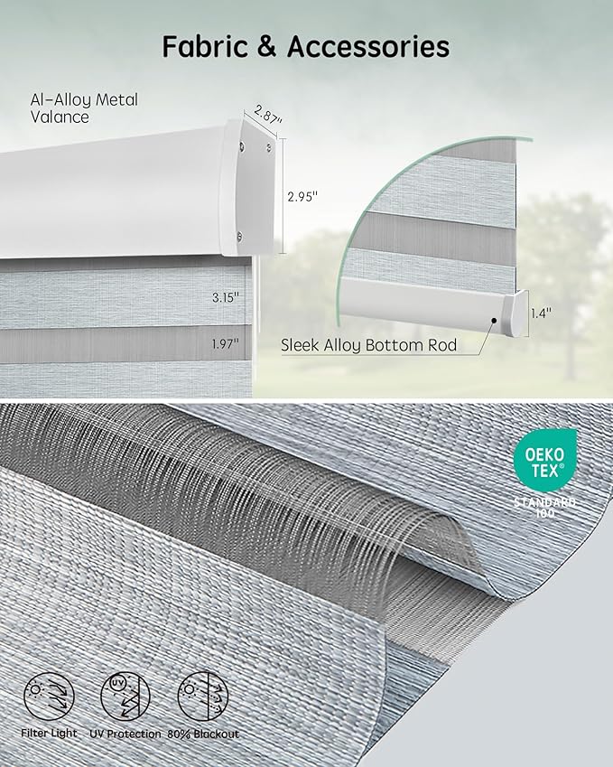 Yoolax Motorized Blinds with Remote, Electric Zebra Blinds for Indoor Windows, Room Darkening Smart Shades with Voice Control, Compatible with Alexa Google Home, APP Control, 23" W x 72" H, Grey