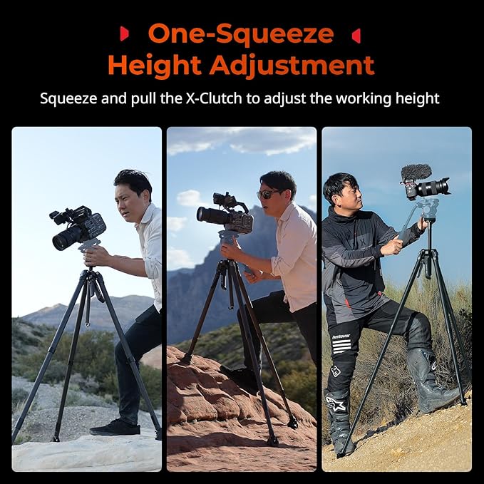 SmallRig x Potato Jet Tribex Hydraulic Carbon II Tripod Fast Extend Camera Travel Tripod, Low Angle Photograph to 5.9in/15cm, Max Height 61in/155cm, Weight 5.7lbs, Load up 55lbs -5756