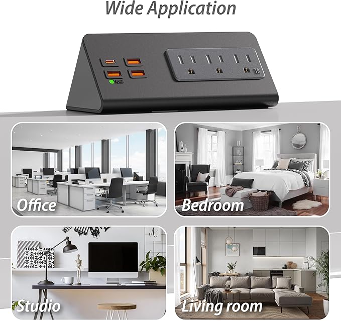 Upgraded Version Edge Mount Power Strip with USB-C Ports Tabletop Surge Protector Desk Clamp Power Sockets with 3 AC Outlets &4 Fast Charging USB Ports for Home Office Hotel Dormitory (White- 2pack)