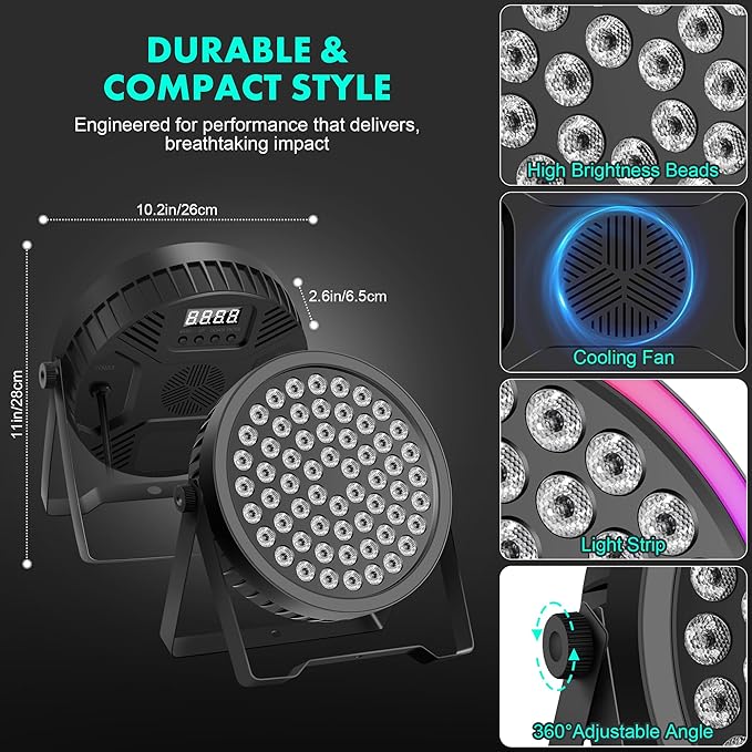 Sklydron RGB Stage Par Can Light with Light Strip-90W LED Stage Lighting with Remote,DMX512 Sound Activated & Auto Strobe Jump Modes Uplights for Bands Events Church Wedding DJ Party & Stage Show